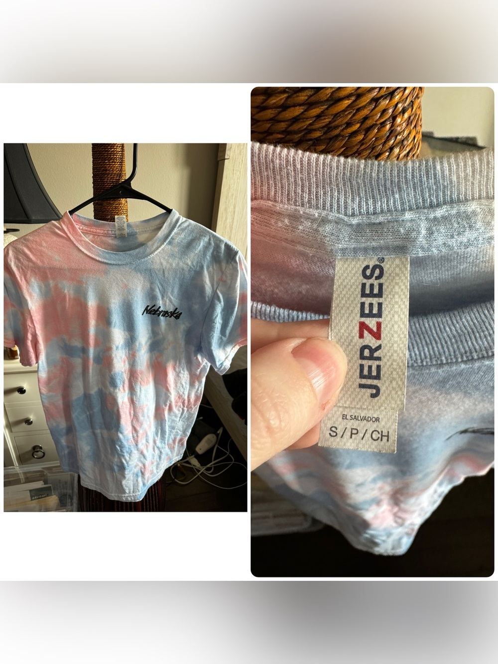 Jerzees Pastel Blue & Pink Tie-Dye Nebraska Tee